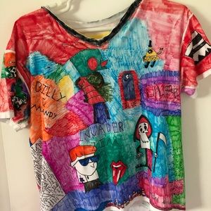 Custom hand drawn painted one of a kind t shirt